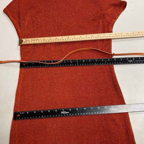 NEW YORK & COMPANY Orange Metallic Belted Sweater Dress Size XS - Picture 5 of 11